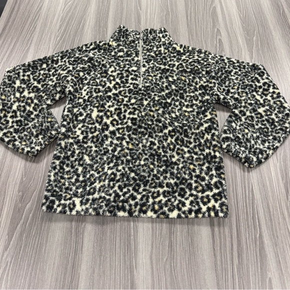 LOFT Leopard Print Sherpa Fleece Zip Sweatshirt Women’s Size Small - Picture 1 of 9